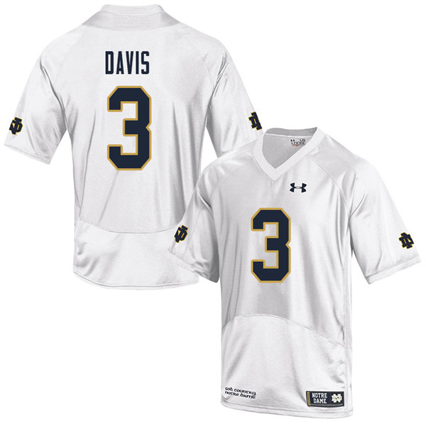 Men's NCAA Notre Dame Fighting Irish #3 Avery Davis Stitched College Under Armour Authentic White Big & Tall Football Jersey YG10J73FT